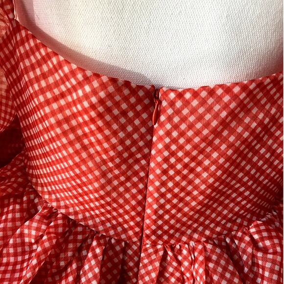 Selkie The Baby Gingham Puff Dress Sleeve Check Red Mini Princess Size L - Picture 10 of 10